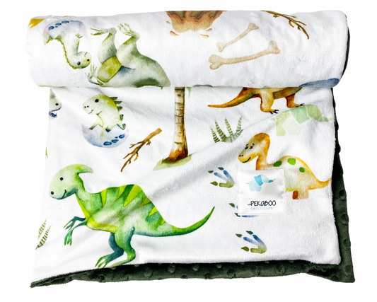 Couverture minky - Dinos et oeufs verts