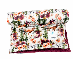 Couverture minky-Chevreuils fleuris bourgogne
