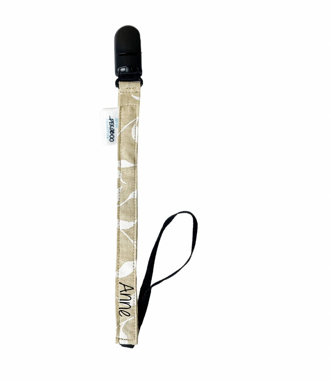 Attache-sucette personnalisable  -Feuillus beige & blanc (Noir)