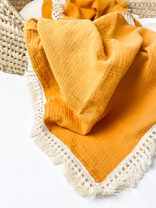Couverture mousseline avec franges-Orange