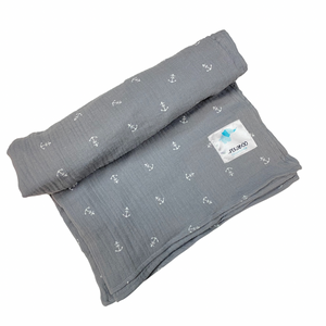 Couverture mousseline de coton  -Ancre gris