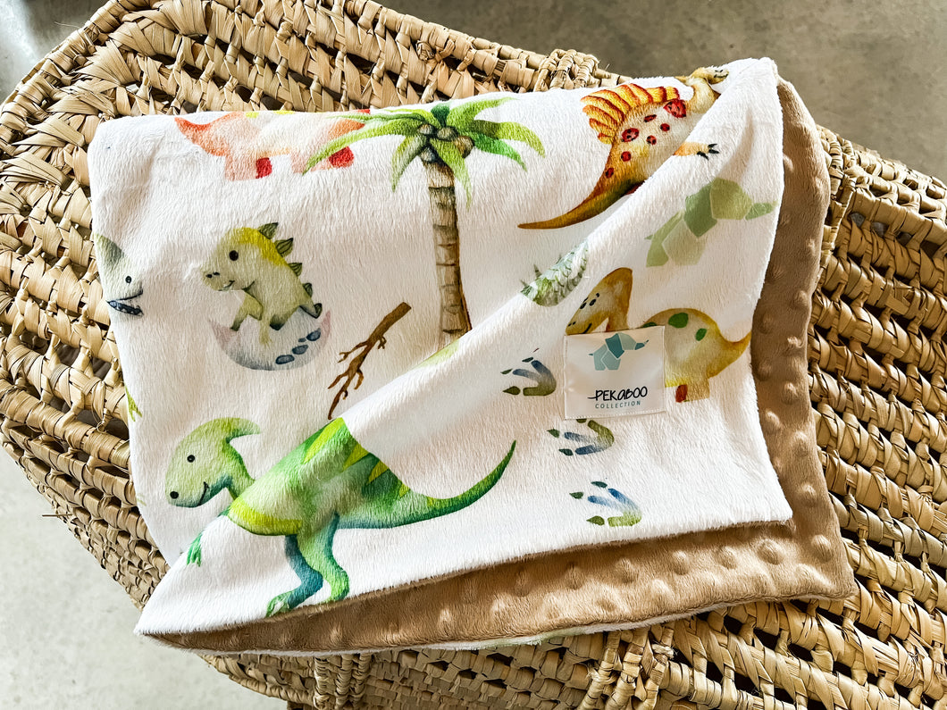 Couverture minky -Dinos et oeufs verts